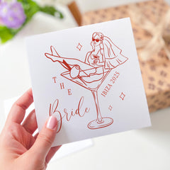 Card for Bride Fun Hen Party or Bridal Shower Card for Bride - to - Be Cocktail Glass Bride Illustration