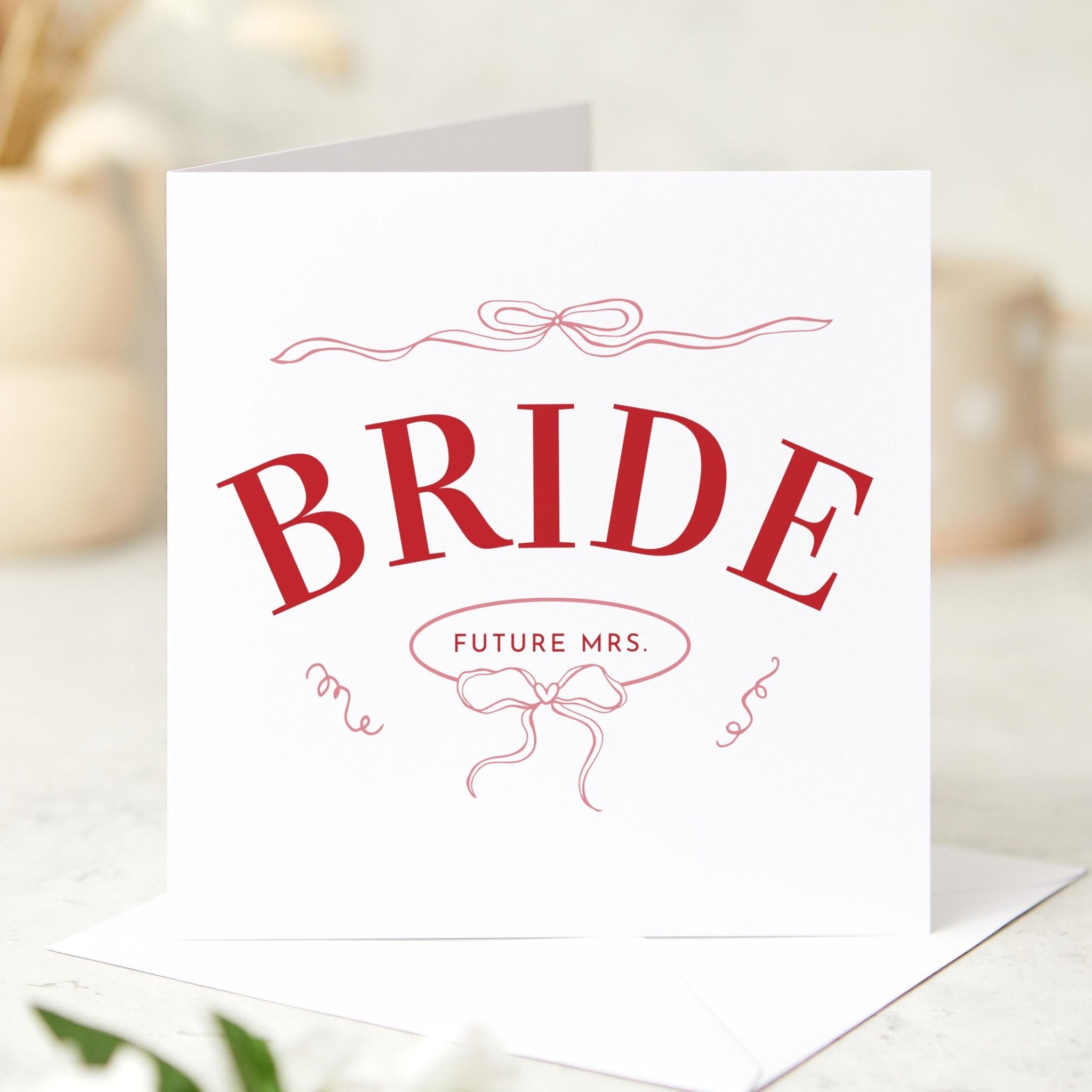 Card for Bride to be Future Mrs. Design with Ribbon Details Elegant and Modern Bridal Shower or Engagement Celebration Bride Card