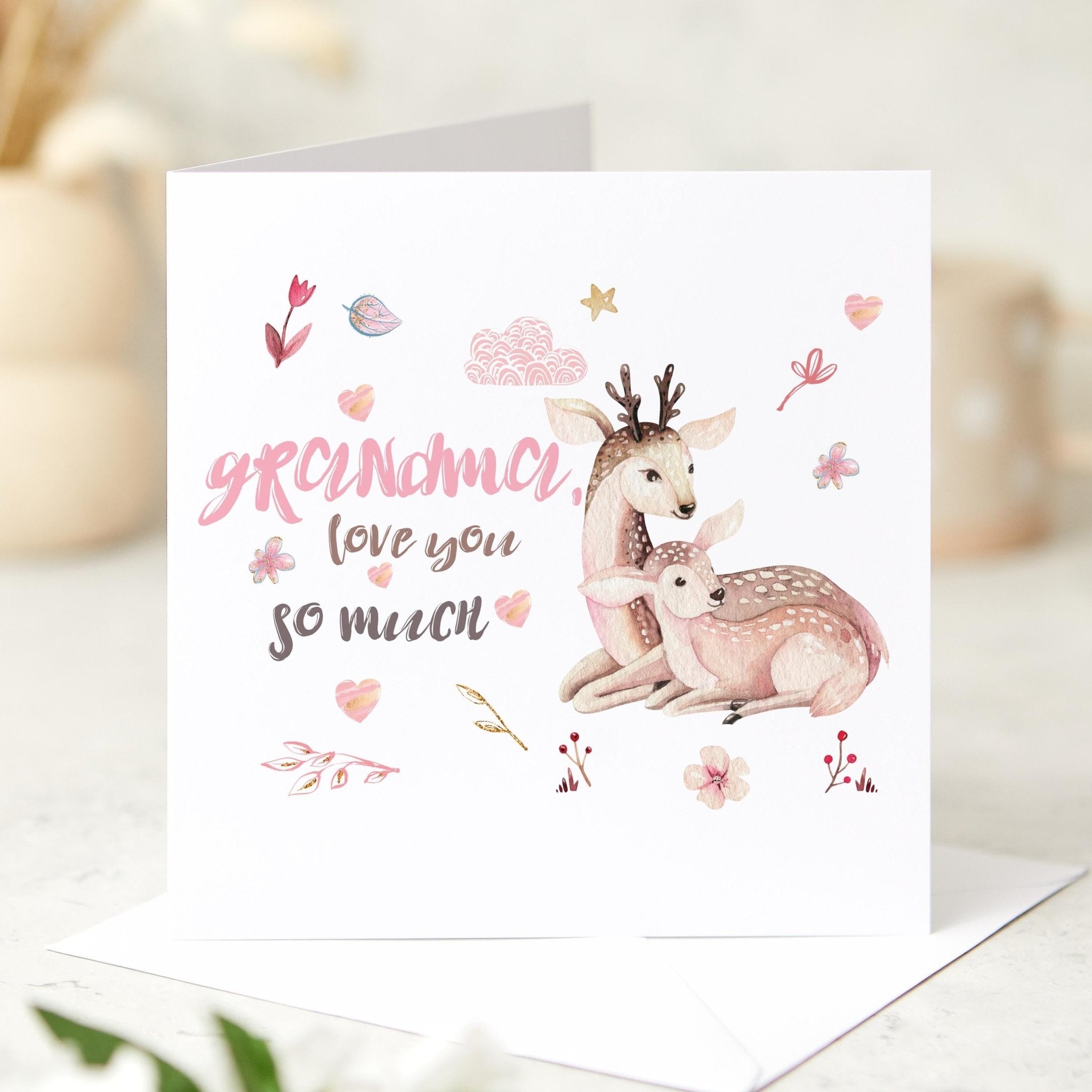 Card for Grandma Love You So Much Card Cute Deer Illustration Card for Granny Nanny First Mother's Day Grandma's Birthday