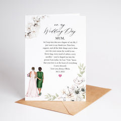 Card for Mother of the Bride on Wedding Day Personalised Thank You Card for Mum Mother Elegant Floral Design Custom Name and Date Keepsake