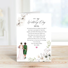 Card for Mother of the Bride on Wedding Day Personalised Thank You Card for Mum Mother Elegant Floral Design Custom Name and Date Keepsake