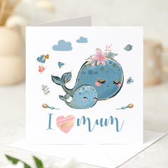 Card for Mum with Baby and Mummy Cute Animal Mother’s Day Mum's Birthday Baby Shower Gift Card I Love You Mum