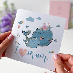 Card for Mum with Baby and Mummy Cute Animal Mother’s Day Mum's Birthday Baby Shower Gift Card I Love You Mum