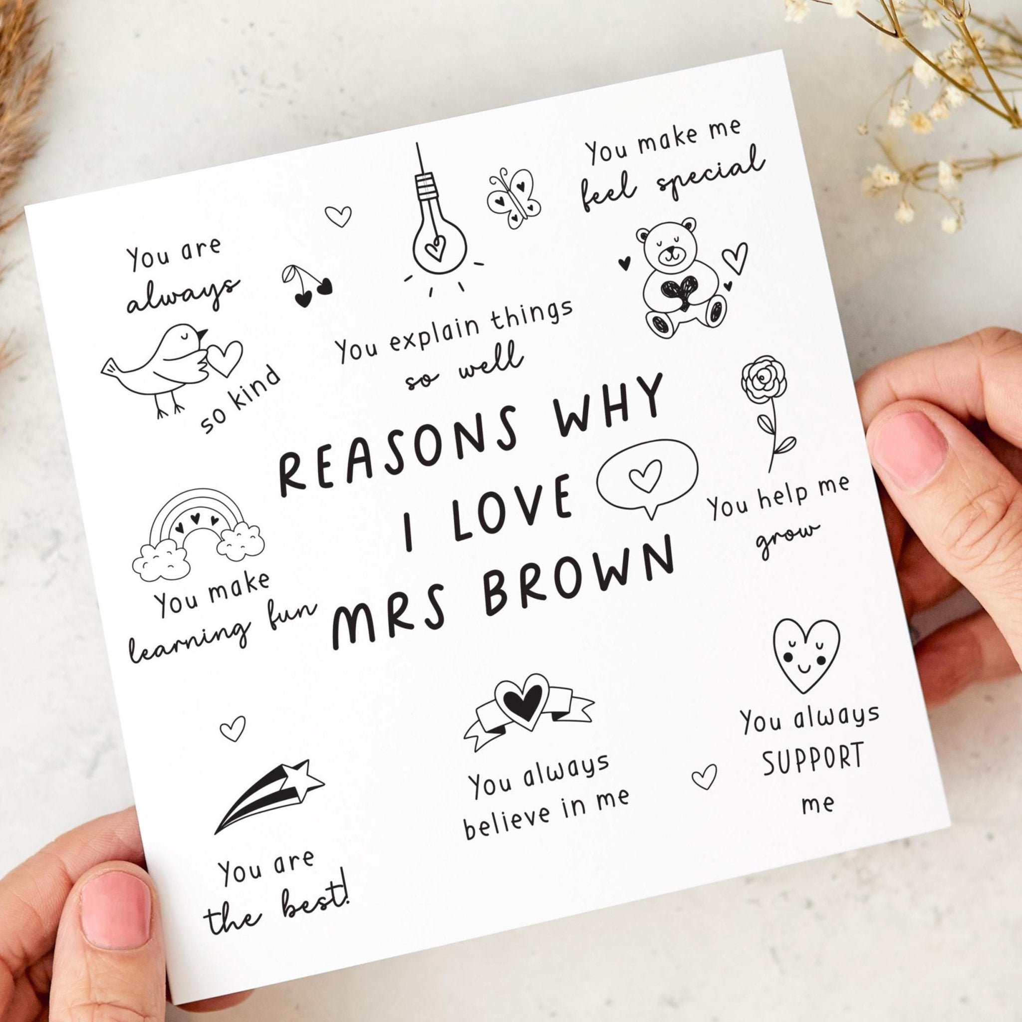 Card for Teacher Personalised Thank You Teacher Card Gift for Nursery Primary or Reception from Child End of Term or Teacher’s Day Card