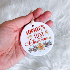 Children's Personalised First Christmas Ceramic Ornament with Name Baby Kids First Xmas Keepsake Gift for Boys and Girls