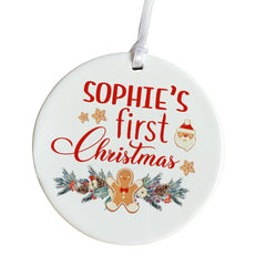 Children's Personalised First Christmas Ceramic Ornament with Name Baby Kids First Xmas Keepsake Gift for Boys and Girls