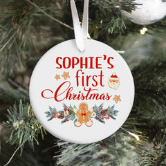 Children's Personalised First Christmas Ceramic Ornament with Name Baby Kids First Xmas Keepsake Gift for Boys and Girls