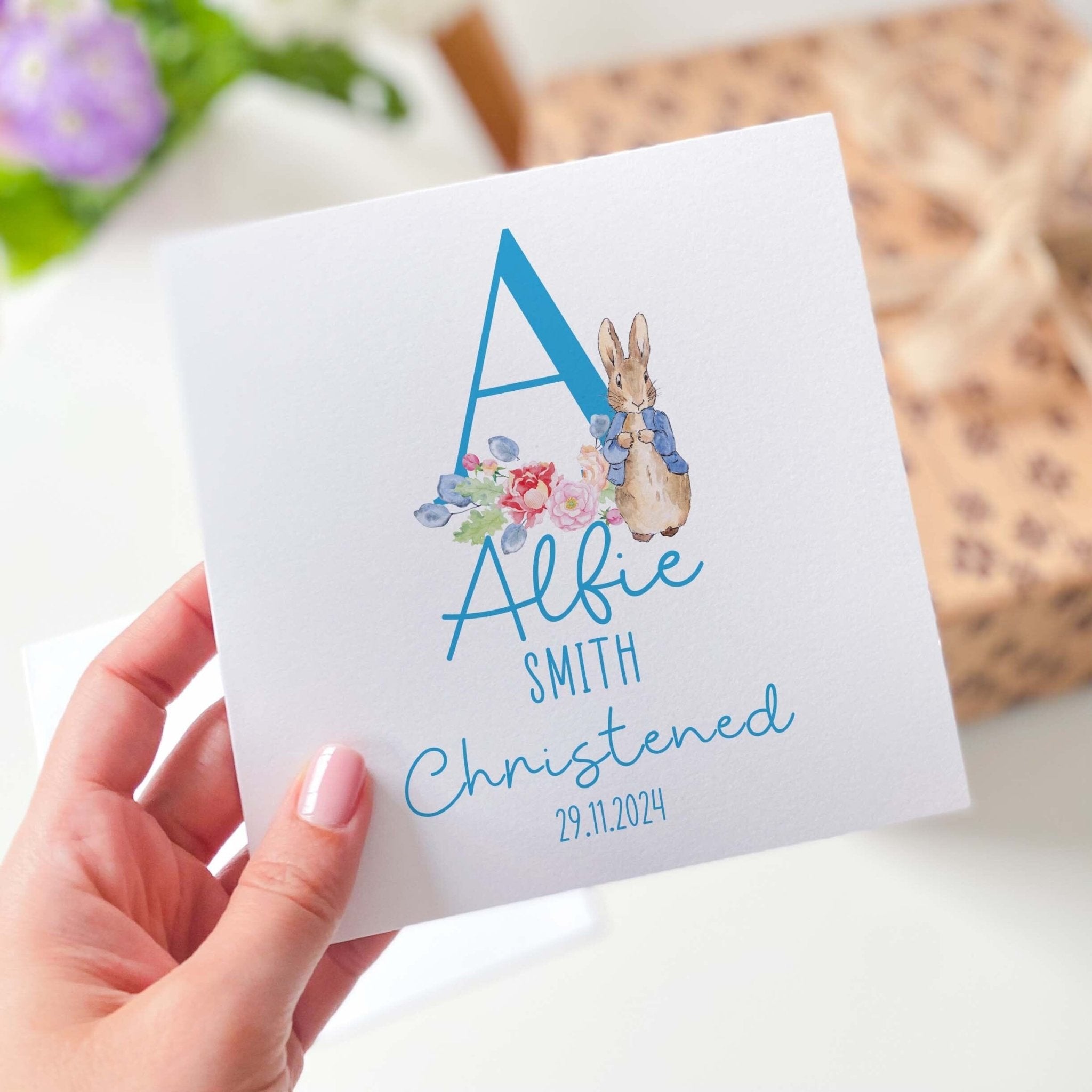 Christening Card For Boy Or Girl Daughter Granddaughter Niece Grandson Goddaughter Nephew Grandchild Gift Card Personalised Rabbit Bunny