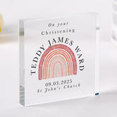 Christening Gift PINK or BLUE Acrylic Plaque Keepsake for Christening Rainbow Design with Name Date & Church Baby Girl or Boy Baptism