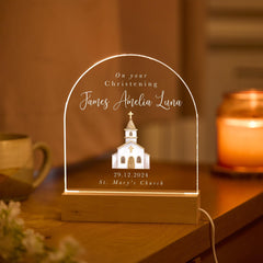 Christening Night Light Baby Boy Girl Name Date Church Keepsake LED Lamp Godson Goddaughter