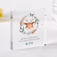 Christmas Acrylic Plaque Gift for Son Daughter Niece or Nephew Festive Reindeer Keepsake