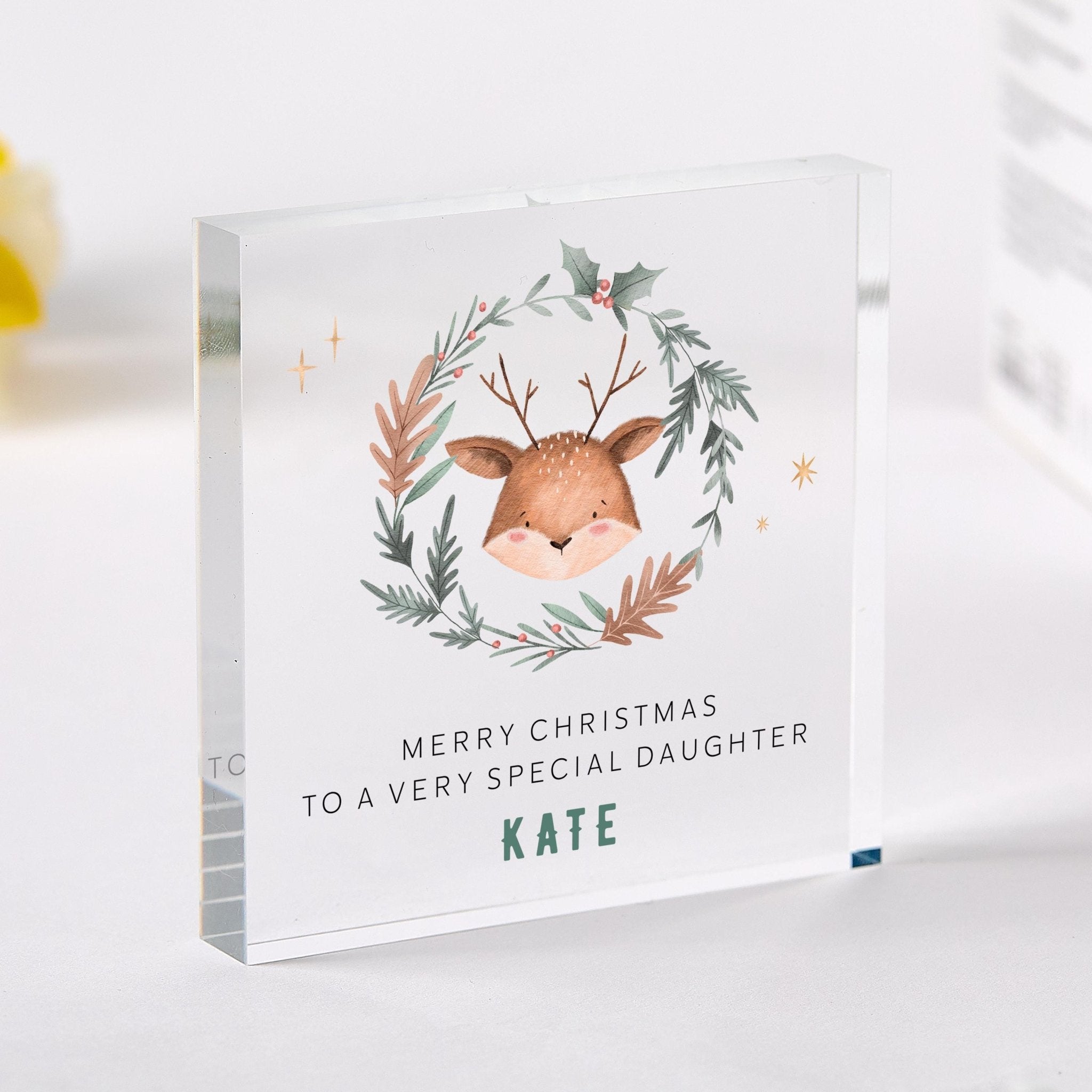 Christmas Acrylic Plaque Gift for Son Daughter Niece or Nephew Festive Reindeer Keepsake