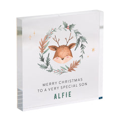 Christmas Acrylic Plaque Gift for Son Daughter Niece or Nephew Festive Reindeer Keepsake