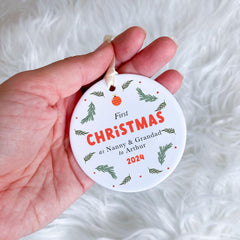 Christmas as Nanny and Grandad Ceramic Ornament Personalised with Names - Special Keepsake Gift for Grandparents