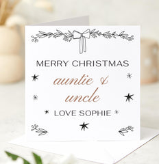 Christmas Card for Auntie and Uncle Elegant Minimal Botanical Festive Card from Niece or Nephew
