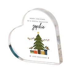 Christmas Gift for Daughter from Mum and Dad Heart Acrylic Plaque with Tree Design Special Festive Keepsake for Girl Her Xmas