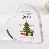 Christmas Gift for Daughter from Mum and Dad Heart Acrylic Plaque with Tree Design Special Festive Keepsake for Girl Her Xmas