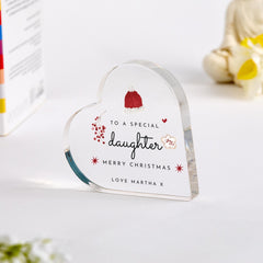 Christmas Gift for Daughter, Granddaughter, Mother, Sister or Grandma – Heart Acrylic Plaque Keepsake – Special Festive Decoration