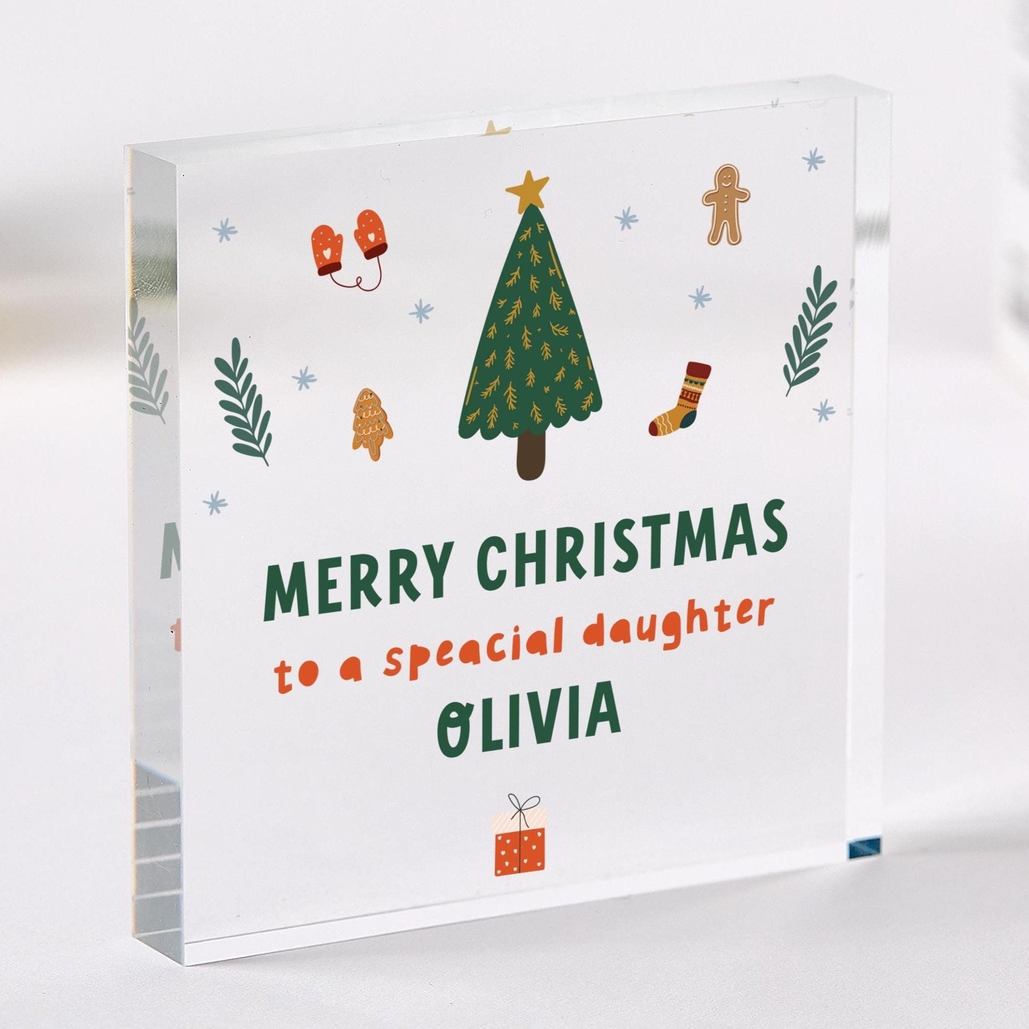 Christmas Gift for Daughter Personalised Acrylic Plaque Keepsake Special Festive Present from Mum Dad