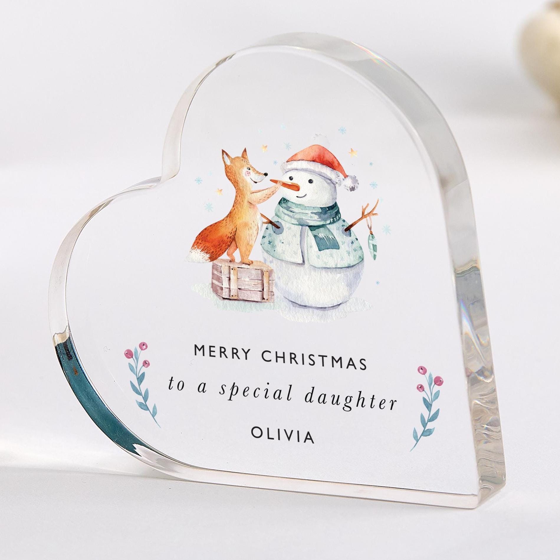 Christmas Gift for Daughter Personalised Heart Acrylic Plaque Keepsake Special Xmas Present from Mum Dad