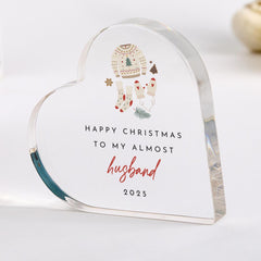 Christmas Gift for Fiancé, Heart Acrylic Plaque Keepsake 'Almost Husband' Ornament for Him, Cute Decoration