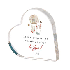 Christmas Gift for Fiancé, Heart Acrylic Plaque Keepsake 'Almost Husband' Ornament for Him, Cute Decoration