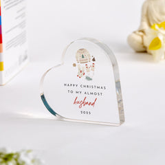 Christmas Gift for Fiancé, Heart Acrylic Plaque Keepsake 'Almost Husband' Ornament for Him, Cute Decoration