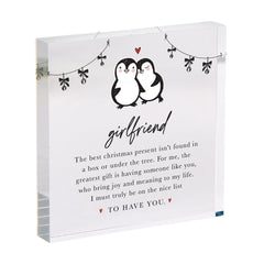 Christmas Gift for Girlfriend Boyfriend Cute Penguin Acrylic Plaque with Romantic Poem Keepsake for Partner Fiancée