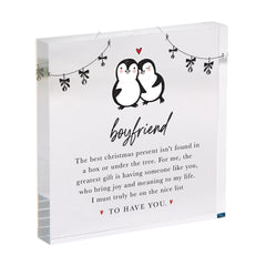 Christmas Gift for Girlfriend Boyfriend Cute Penguin Acrylic Plaque with Romantic Poem Keepsake for Partner Fiancée