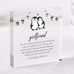 Christmas Gift for Girlfriend Boyfriend Cute Penguin Acrylic Plaque with Romantic Poem Keepsake for Partner Fiancée