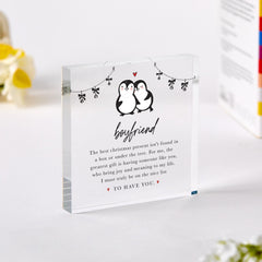 Christmas Gift for Girlfriend Boyfriend Cute Penguin Acrylic Plaque with Romantic Poem Keepsake for Partner Fiancée