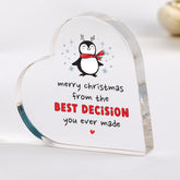 Christmas Gift for Girlfriend or Boyfriend, Funny Heart Acrylic Plaque Keepsake with Penguin Design Romantic Gift for Wife Husband or Fiancé