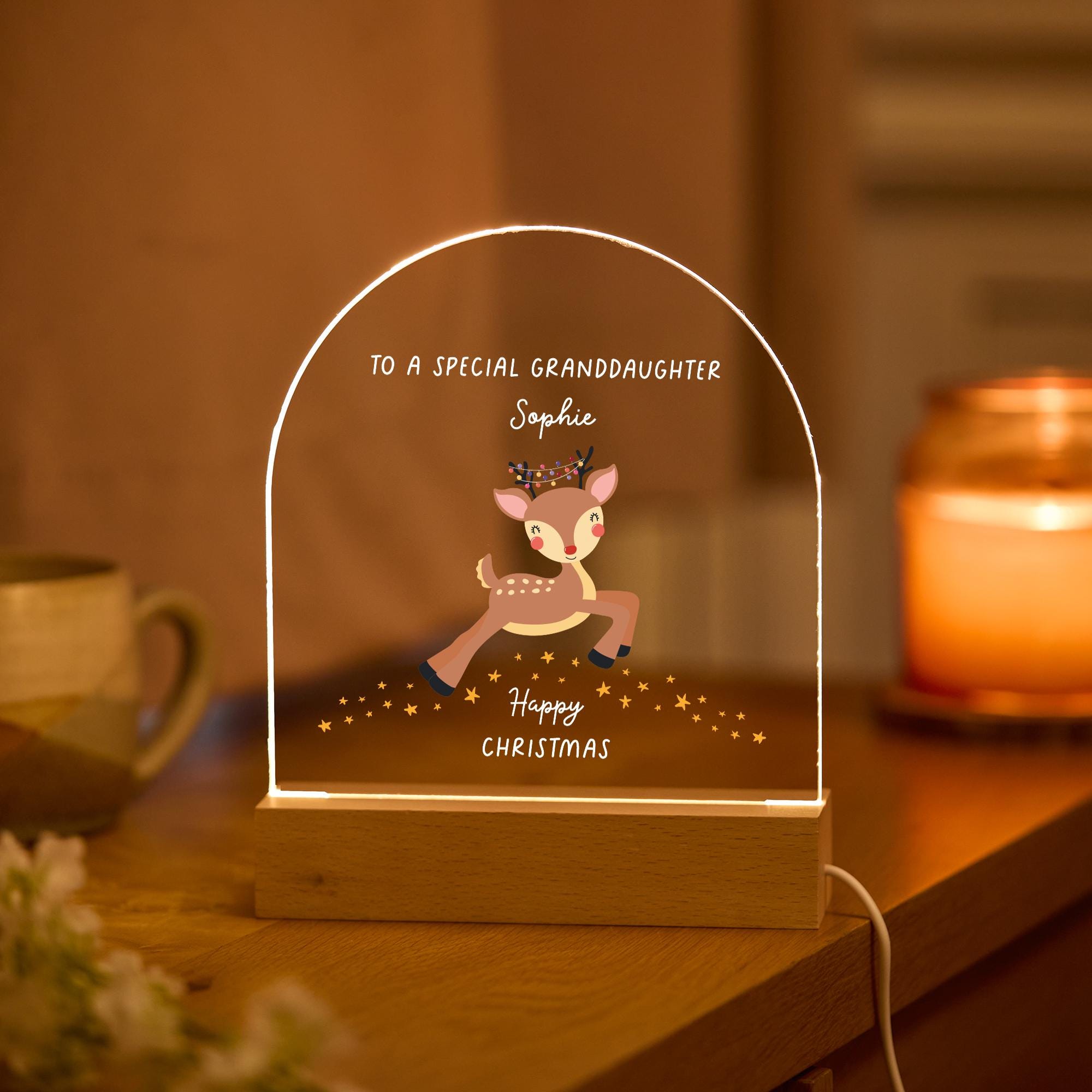 Christmas Gift for Granddaughter LED Light Plaque with Cute Reindeer Design Night Light Keepsake for Child or Baby Girl