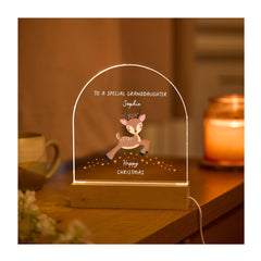 Christmas Gift for Granddaughter LED Light Plaque with Cute Reindeer Design Night Light Keepsake for Child or Baby Girl