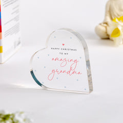 Christmas Gift for Grandma – Heart Acrylic Keepsake for Nan Granny Nanny or Gran – Sweet Christmas Plaque for Grandmother from Grandchild