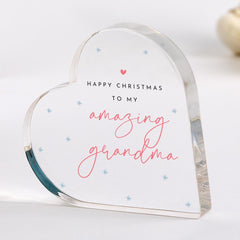Christmas Gift for Grandma – Heart Acrylic Keepsake for Nan Granny Nanny or Gran – Sweet Christmas Plaque for Grandmother from Grandchild