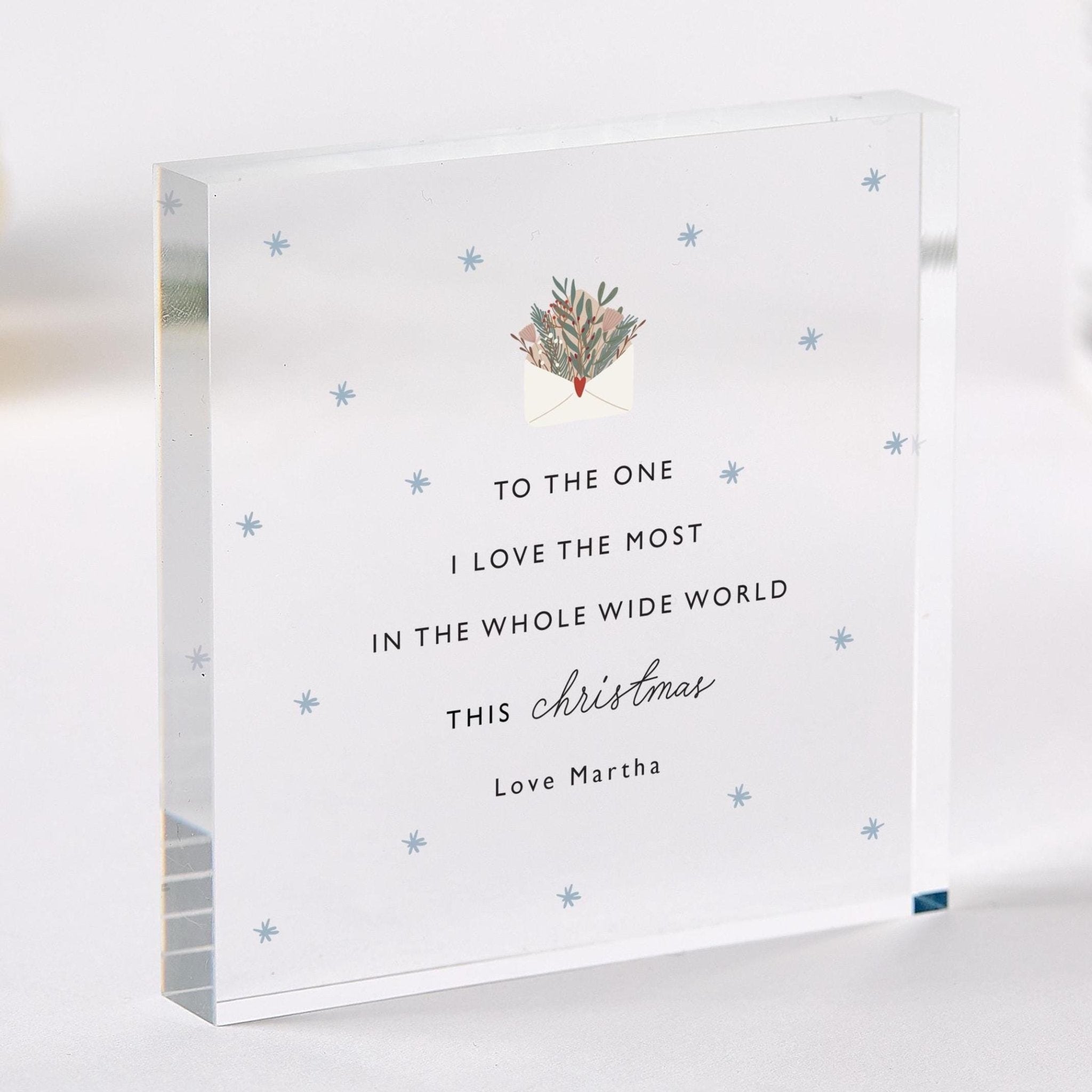 Christmas Gift for Husband Wife Girlfriend or Boyfriend Romantic Acrylic Plaque Keepsake 'To The One I Love the Most'