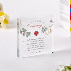 Christmas Gift for Nanny Festive Acrylic Plaque Keepsake from Grandchild Home Decoration for Nan or Grandma