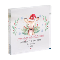 Christmas Gift for Pregnant – Acrylic Plaque – New Mum Dad Keepsake from The Bump – Reindeer Design Baby Announcement Gift for Mummy & Daddy