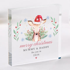 Christmas Gift for Pregnant – Acrylic Plaque – New Mum Dad Keepsake from The Bump – Reindeer Design Baby Announcement Gift for Mummy & Daddy