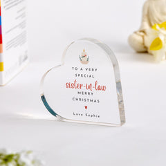 Christmas Gift for Sister - in - law, Daughter - in - law or Stepmum – Heart Acrylic Plaque Keepsake – Special Festive Present from Family