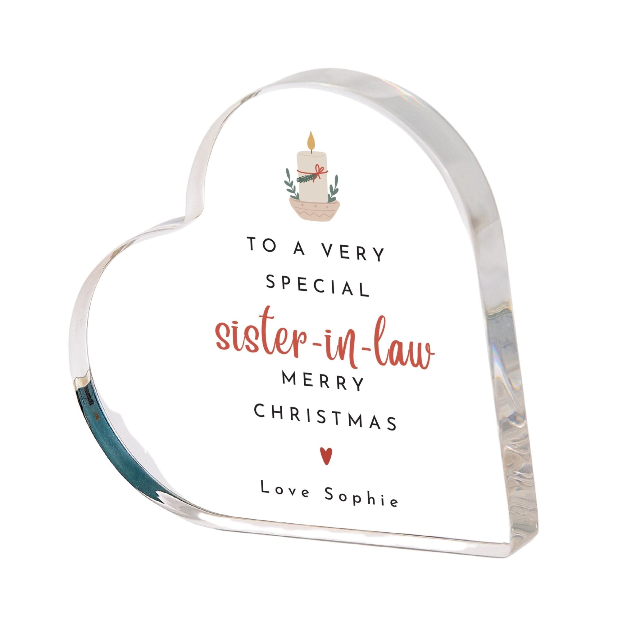 Christmas Gift for Sister - in - law, Daughter - in - law or Stepmum – Heart Acrylic Plaque Keepsake – Special Festive Present from Family