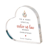 Christmas Gift for Sister - in - law, Daughter - in - law or Stepmum – Heart Acrylic Plaque Keepsake – Special Festive Present from Family