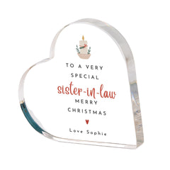 Christmas Gift for Sister - in - law, Daughter - in - law or Stepmum – Heart Acrylic Plaque Keepsake – Special Festive Present from Family