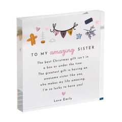 Christmas Gift for Sister – Personalised Acrylic Plaque with Sweet Poem – Thoughtful Xmas Keepsake for Amazing Big or Little Sister