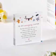 Christmas Gift for Sister – Personalised Acrylic Plaque with Sweet Poem – Thoughtful Xmas Keepsake for Amazing Big or Little Sister