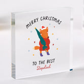 Christmas Gift for Stepdad Acrylic Plaque Keepsake for Bonus Dad or Stepfather, Cute Festive Present from Child or Teen