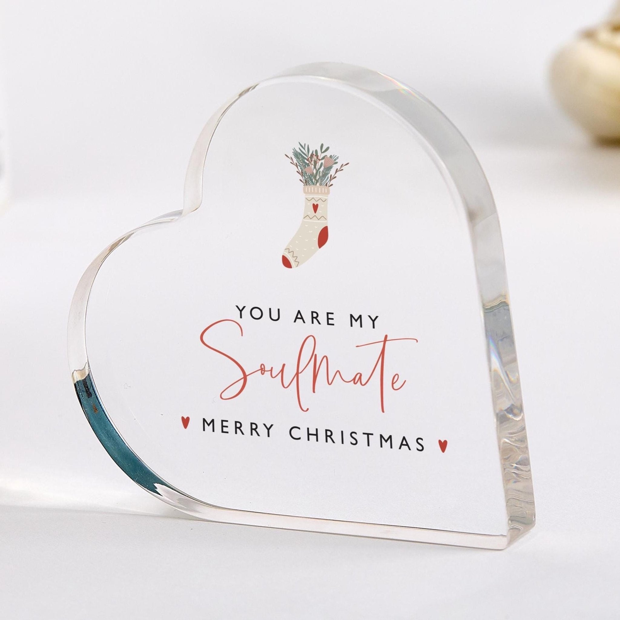 Christmas Gift for Wife, Heart Shaped Acrylic Plaque Keepsake for Boyfriend, Girlfriend, Husband or Fiancé Festive Present for Soulmate