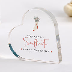 Christmas Gift for Wife, Heart Shaped Acrylic Plaque Keepsake for Boyfriend, Girlfriend, Husband or Fiancé Festive Present for Soulmate