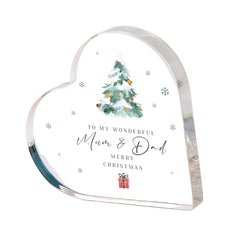 Christmas Heart Acrylic Plaque – Festive Keepsake Gift for Mum and Dad, Grandma and Grandad, Auntie and Uncle – Holiday Decoration Ornament